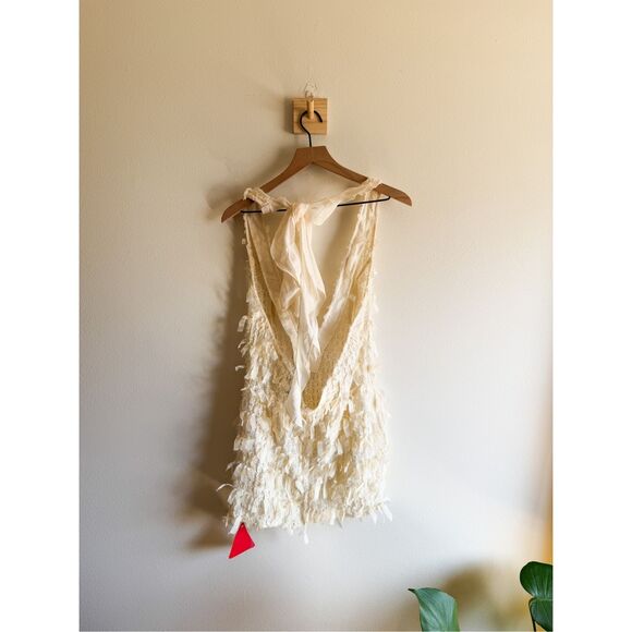 New EGO Extreme Plunge Mini Bodycon Dress In Cream Texture Size 8 - Picture 6 of 9